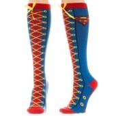 DC Comics Superman Faux Lace Up Juniors Knee High Socks