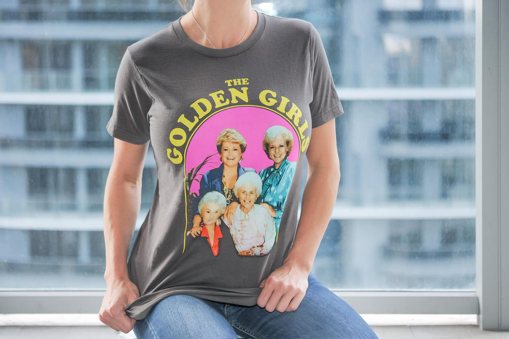 Golden Girls Group Shot Vintage T-Shirt | Charcoal Grey Shirt Featuring The Cast