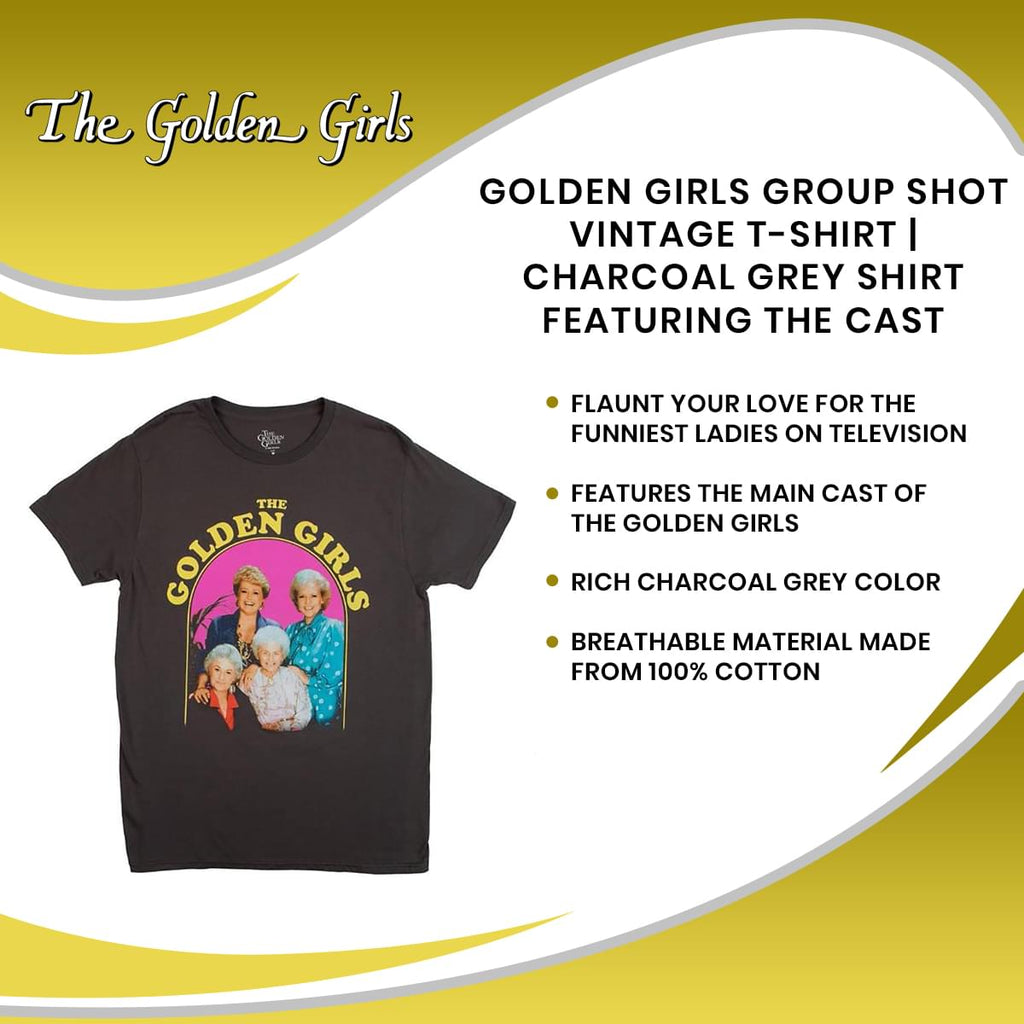 Golden Girls Group Shot Vintage T-Shirt | Charcoal Grey Shirt Featuring The Cast
