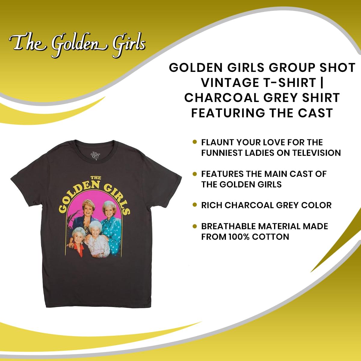 Golden Girls Group Shot Vintage T-Shirt | Charcoal Grey Shirt Featuring The Cast