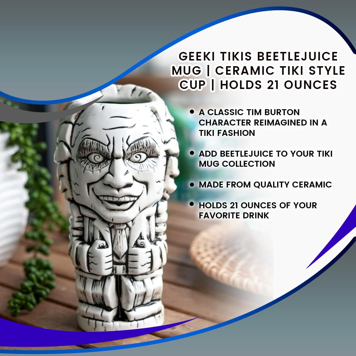 Geeki Tikis Beetlejuice Mug | Ceramic Tiki Style Cup | Holds 21 Ounces