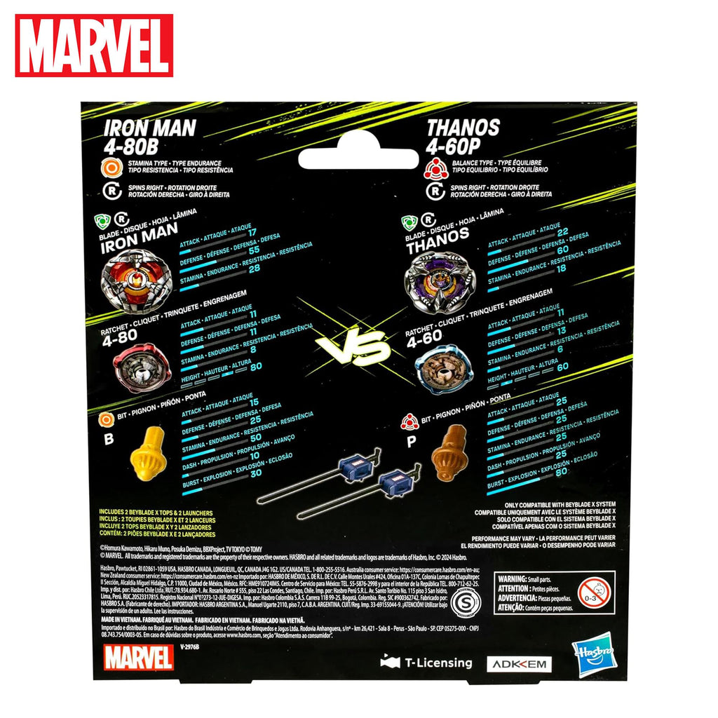 Beyblade X Marvel Iron Man 4-80B vs Thanos 4-60P Dual Pack Set