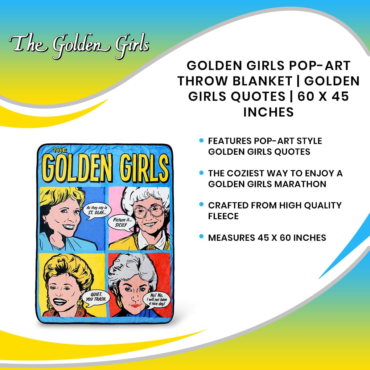 Golden Girls Pop-Art Throw Blanket | Golden Girls Quotes | 60 x 45 Inches