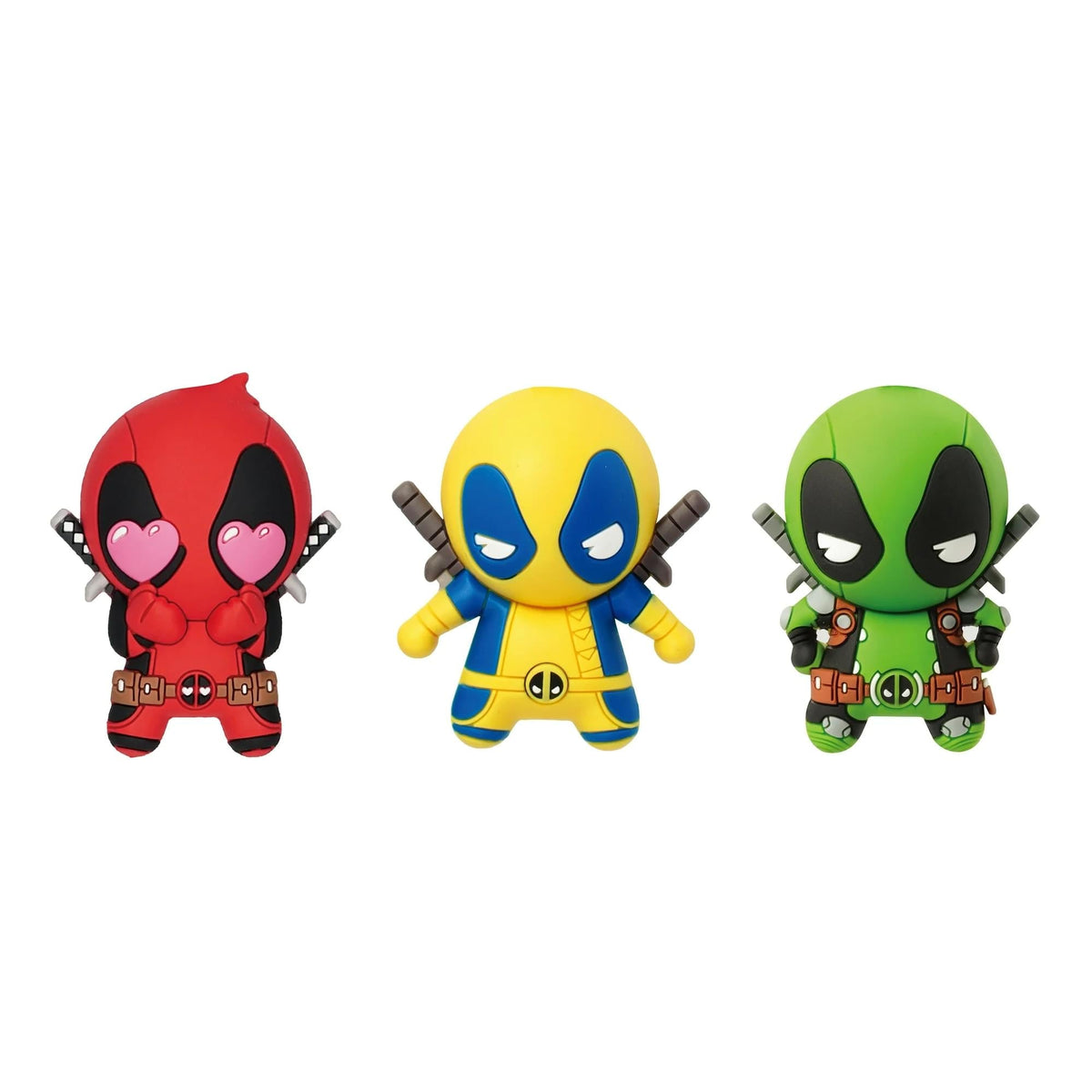 Marvel Deadpool 3D Foam Bag Clip Set | Heart Eyes, Days of Future Now, Solo