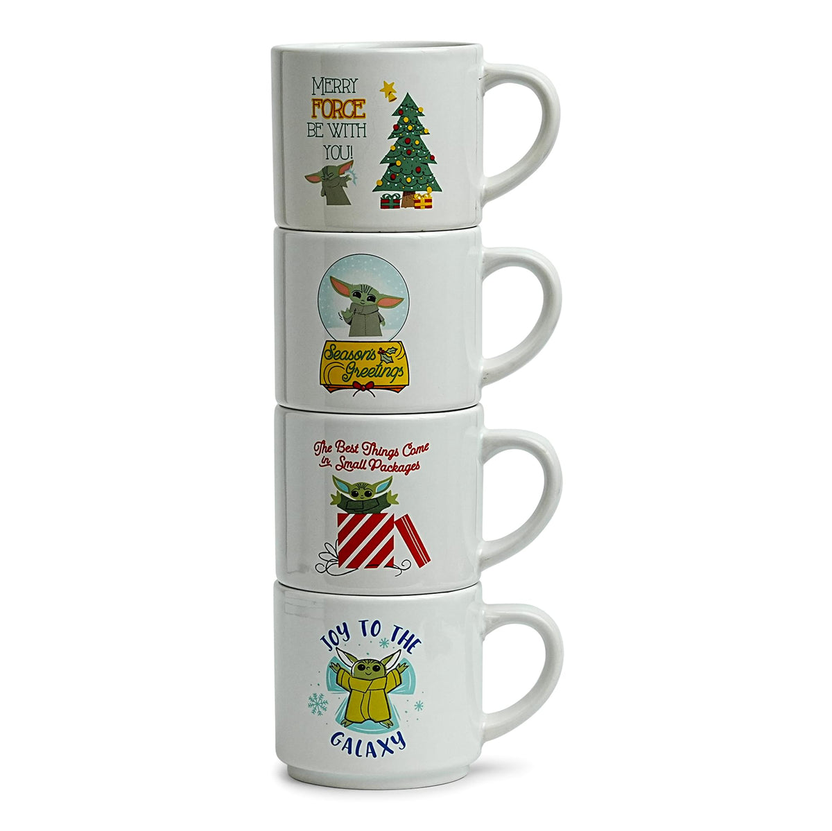 Star Wars Grogu Holiday Cuteness 4-Piece 10oz Stackable Ceramic Mug Set