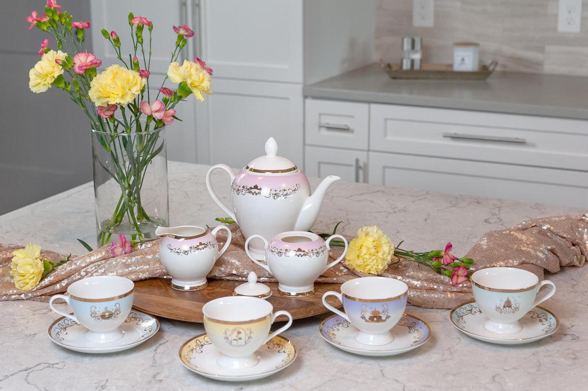 Disney Princess 13-Piece Ceramic Tea Set | Ariel, Cinderella, Jasmine, Belle