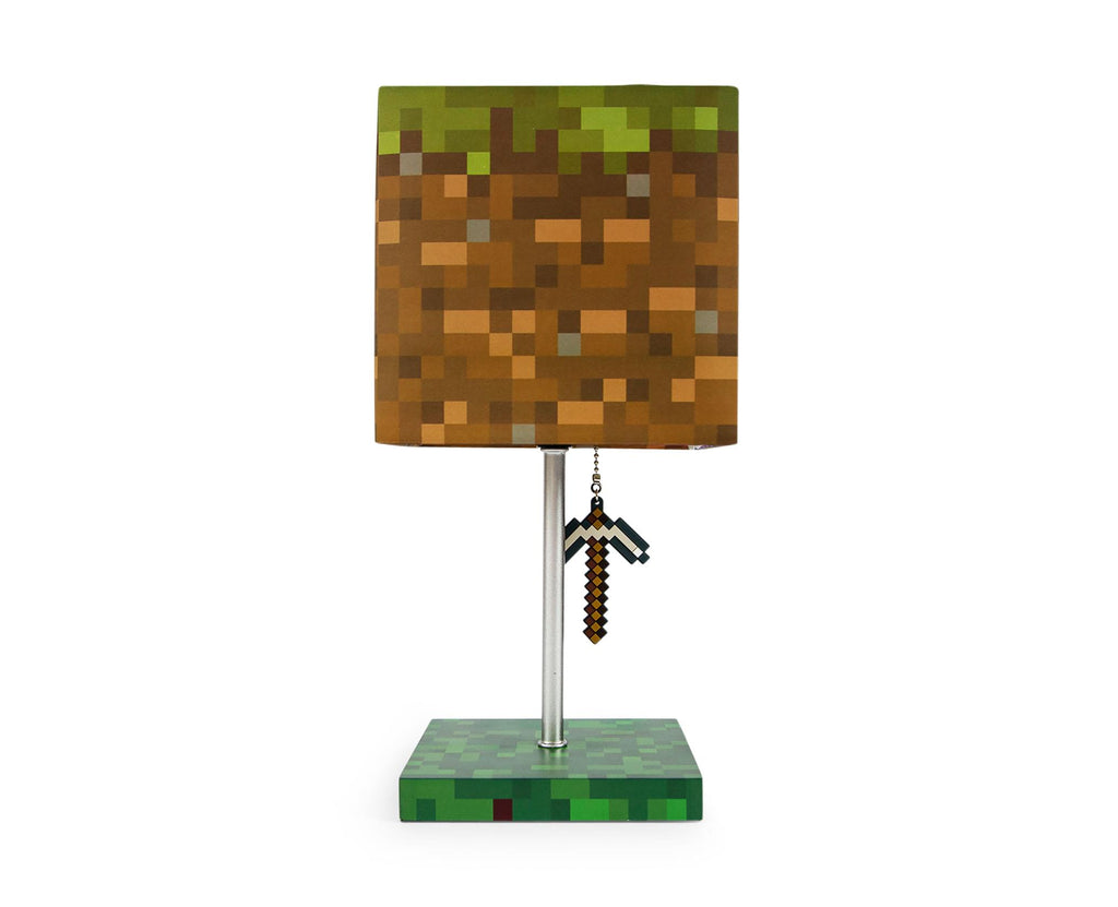 Minecraft Grass Block Desk Lamp With Pickaxe 3D Puller | 14 Inches Tall