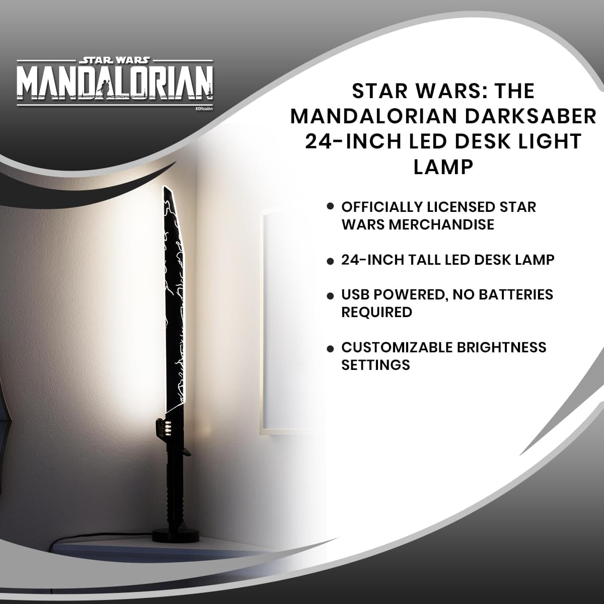 Star Wars: The Mandalorian Darksaber 24-Inch LED Desk Light Lamp