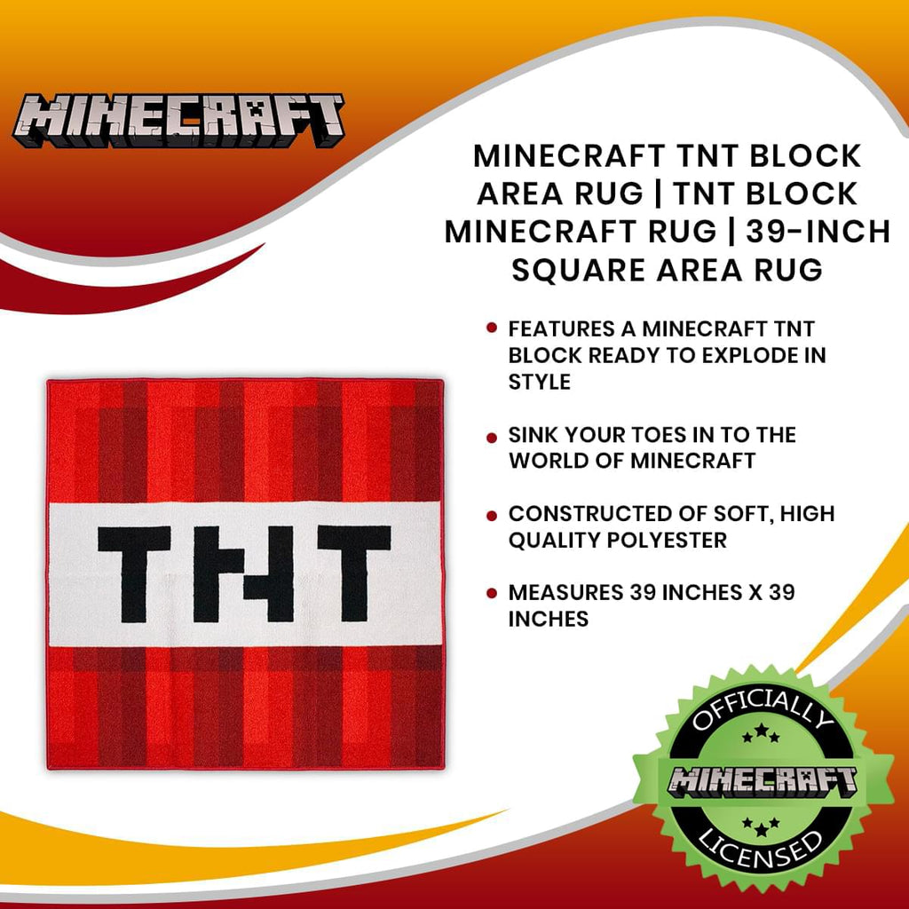 Minecraft TNT Block Area Rug | TNT Block Minecraft Rug | 39-Inch Square Area Rug