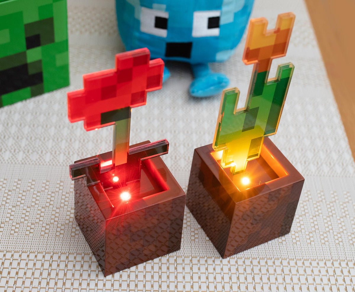 Minecraft Orange Tulip and Poppy Flower Pot Mood Lights | Set of 2