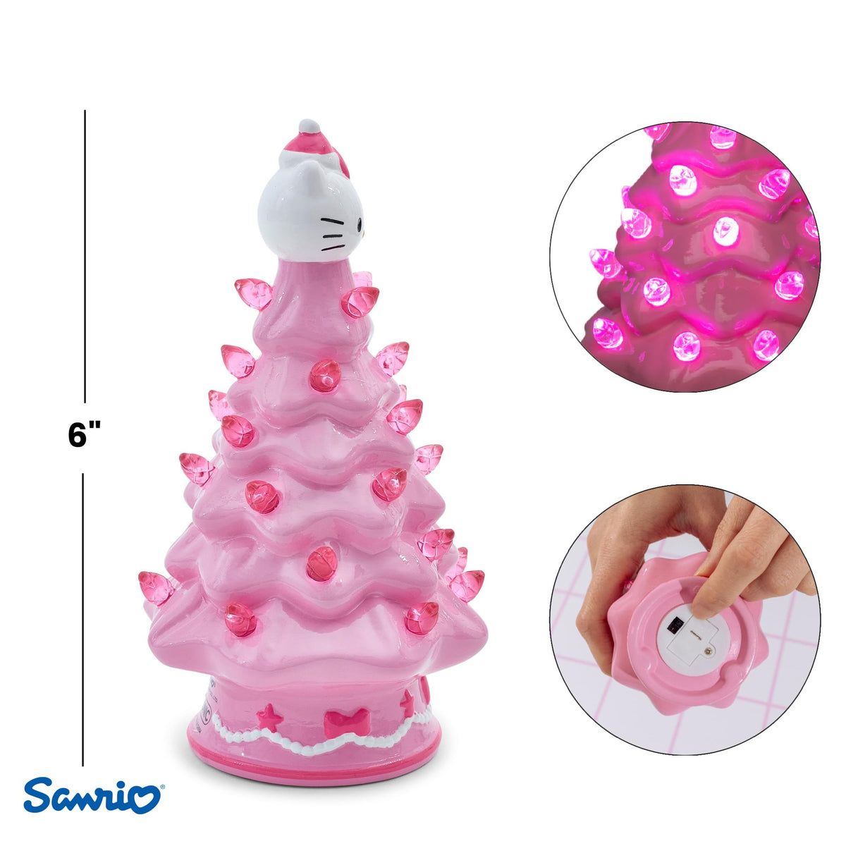 Sanrio Hello Kitty Pink Light-Up Ceramic Christmas Tree | 6 Inches Tall