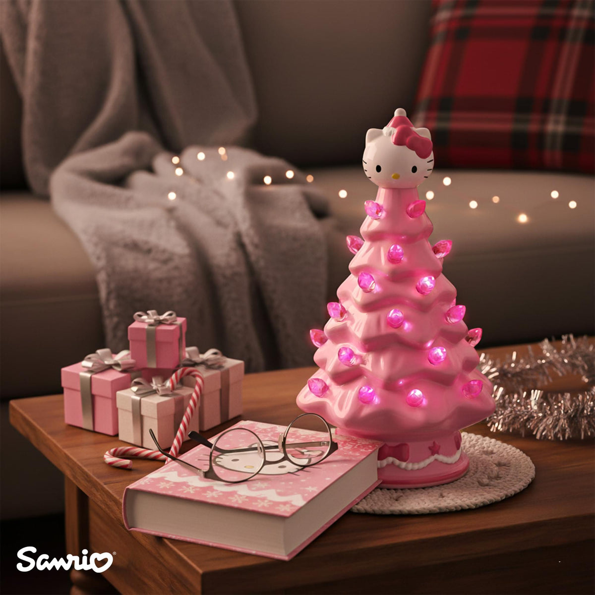 Sanrio Hello Kitty Pink Light-Up Ceramic Christmas Tree | 6 Inches Tall