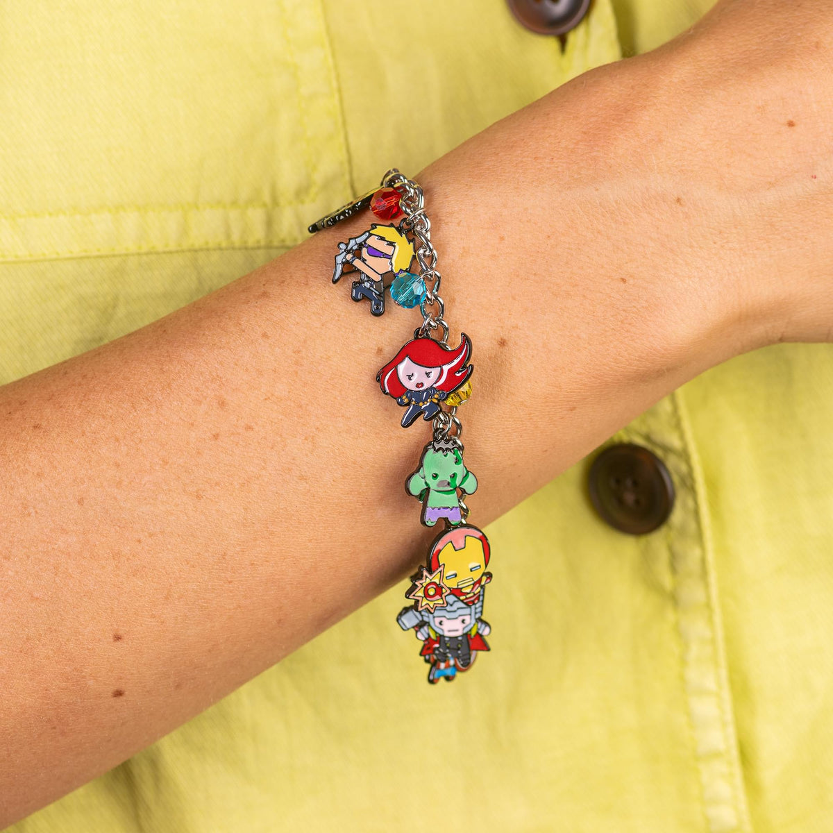 Marvel The Avengers Chibi Characters 15mm Enamel Charm Silver Chain Bracelet
