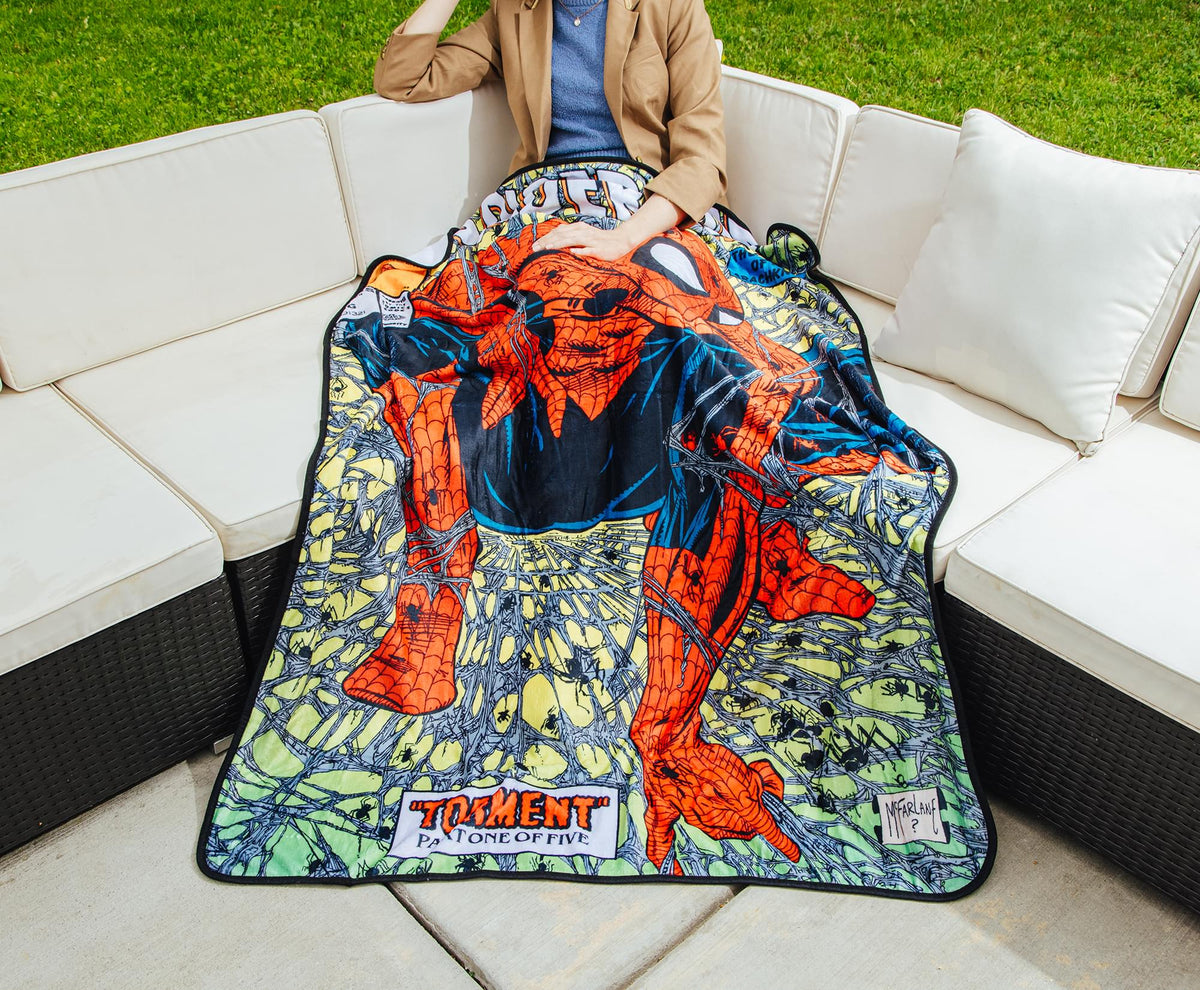 Marvel Comics Spider-Man Comic Book Cover Fleece Throw Blanket | 45 x 60 Inches
