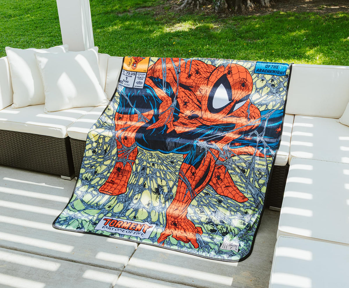 Marvel Comics Spider-Man Comic Book Cover Fleece Throw Blanket | 45 x 60 Inches