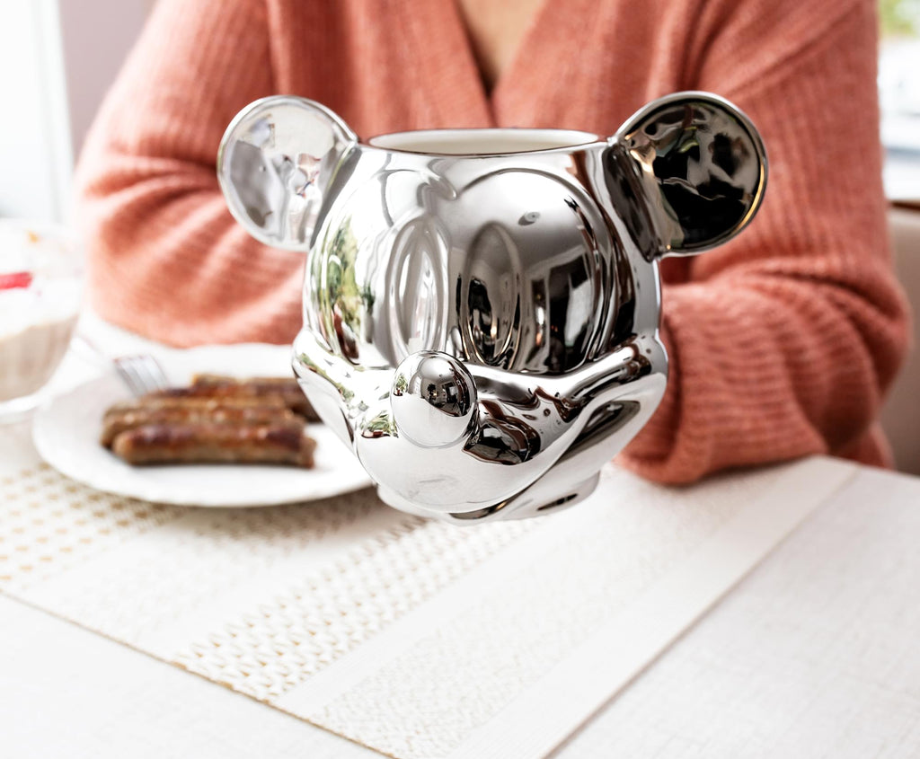 Disney 100 Mickey Mouse 3D Sculpted Platinum Ceramic Mug | Holds 20 Ounces