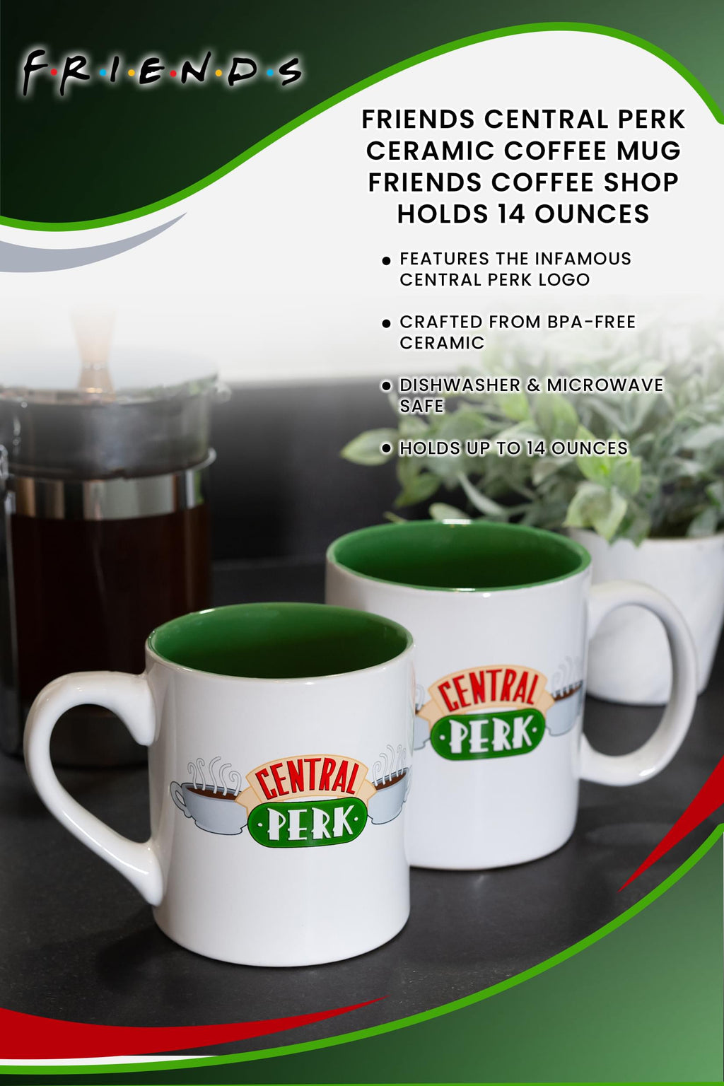 Friends Central Perk Ceramic Coffee Mug | Friends Coffee Shop | Holds 14 Ounces