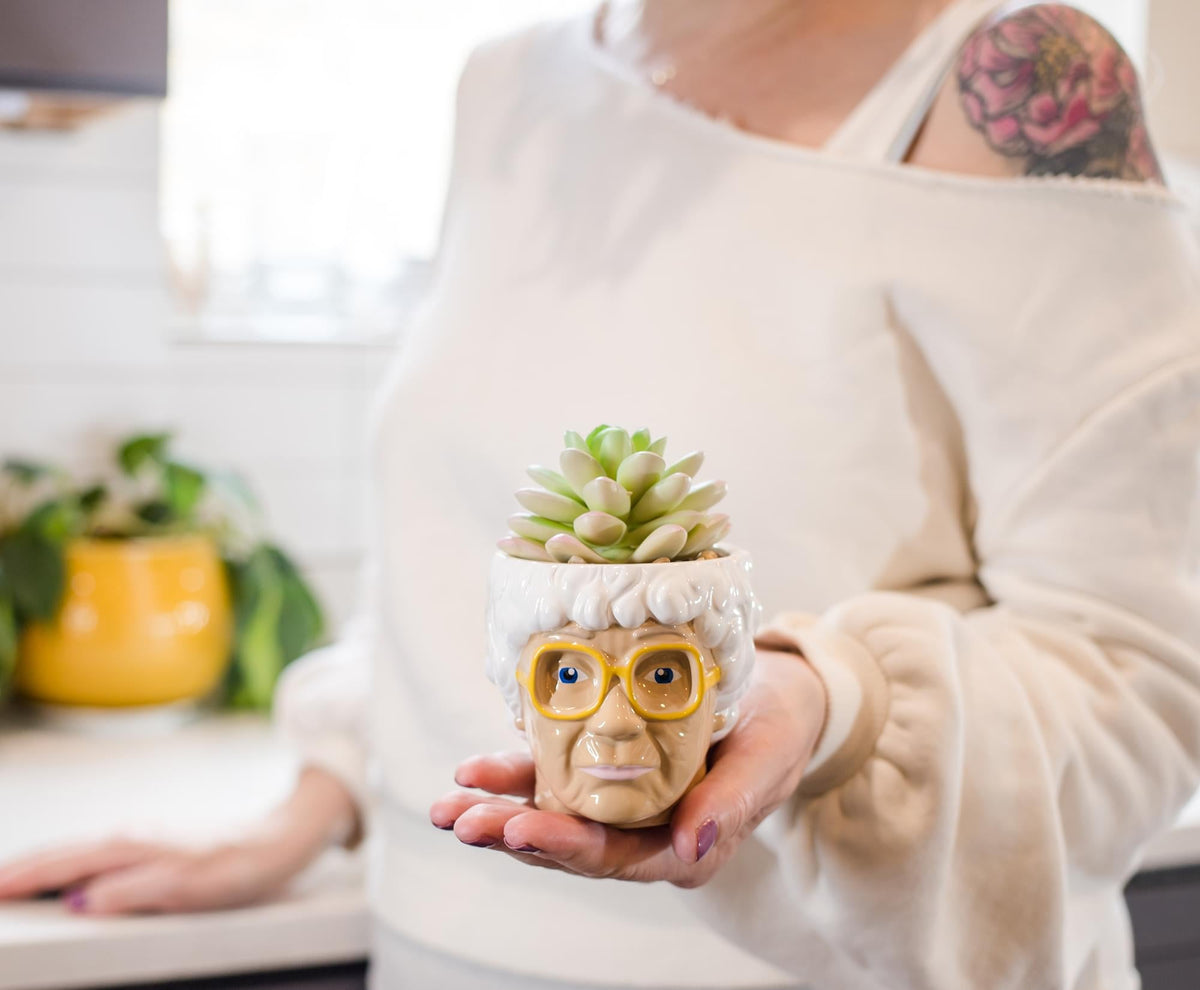 The Golden Girls Sophia Face Mini Ceramic Planter With Faux Succulent | 3 Inches