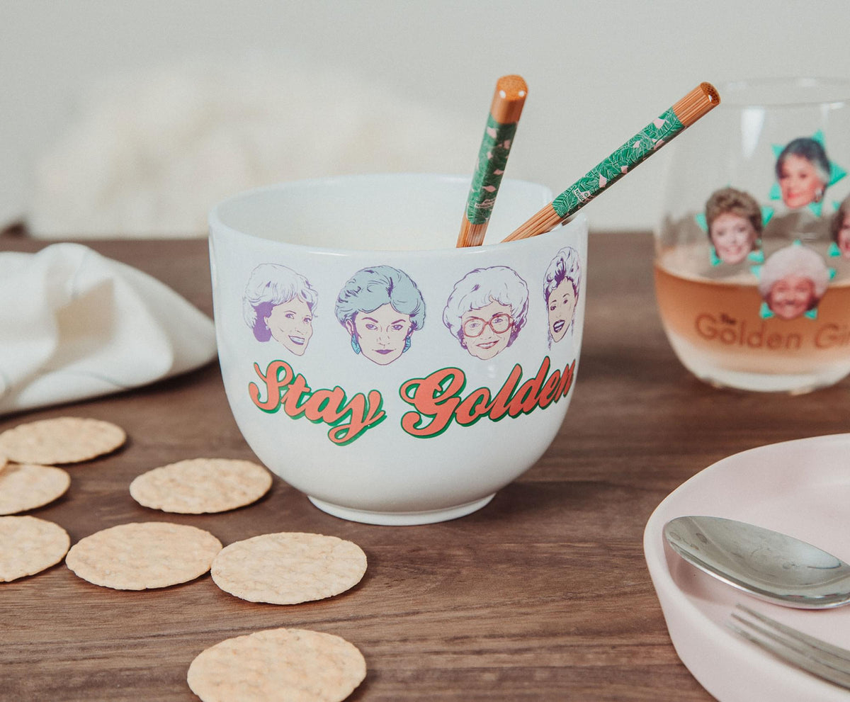 The Golden Girls "Stay Golden" 20-Ounce Ceramic Ramen Bowl and Chopstick Set