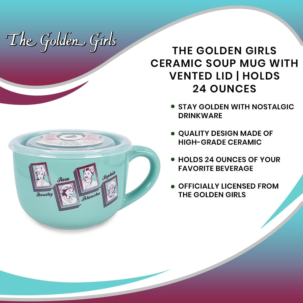 The Golden Girls Ceramic Soup Mug with Vented Lid | Holds 24 Ounces