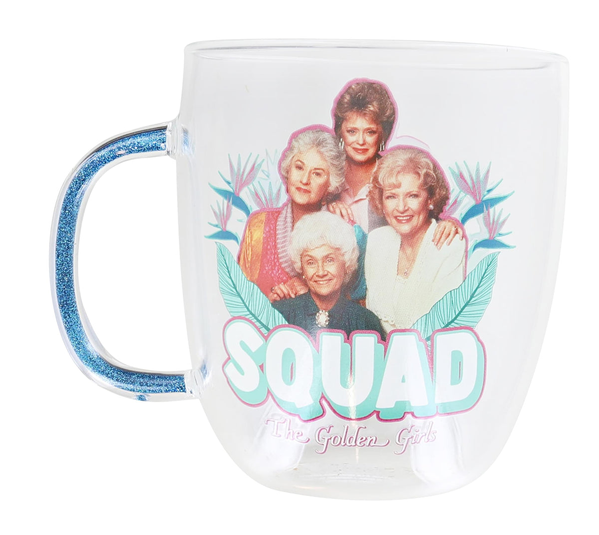 The Golden Girls "Squad" Glitter Handle Glass Mug | Holds 14 Ounces