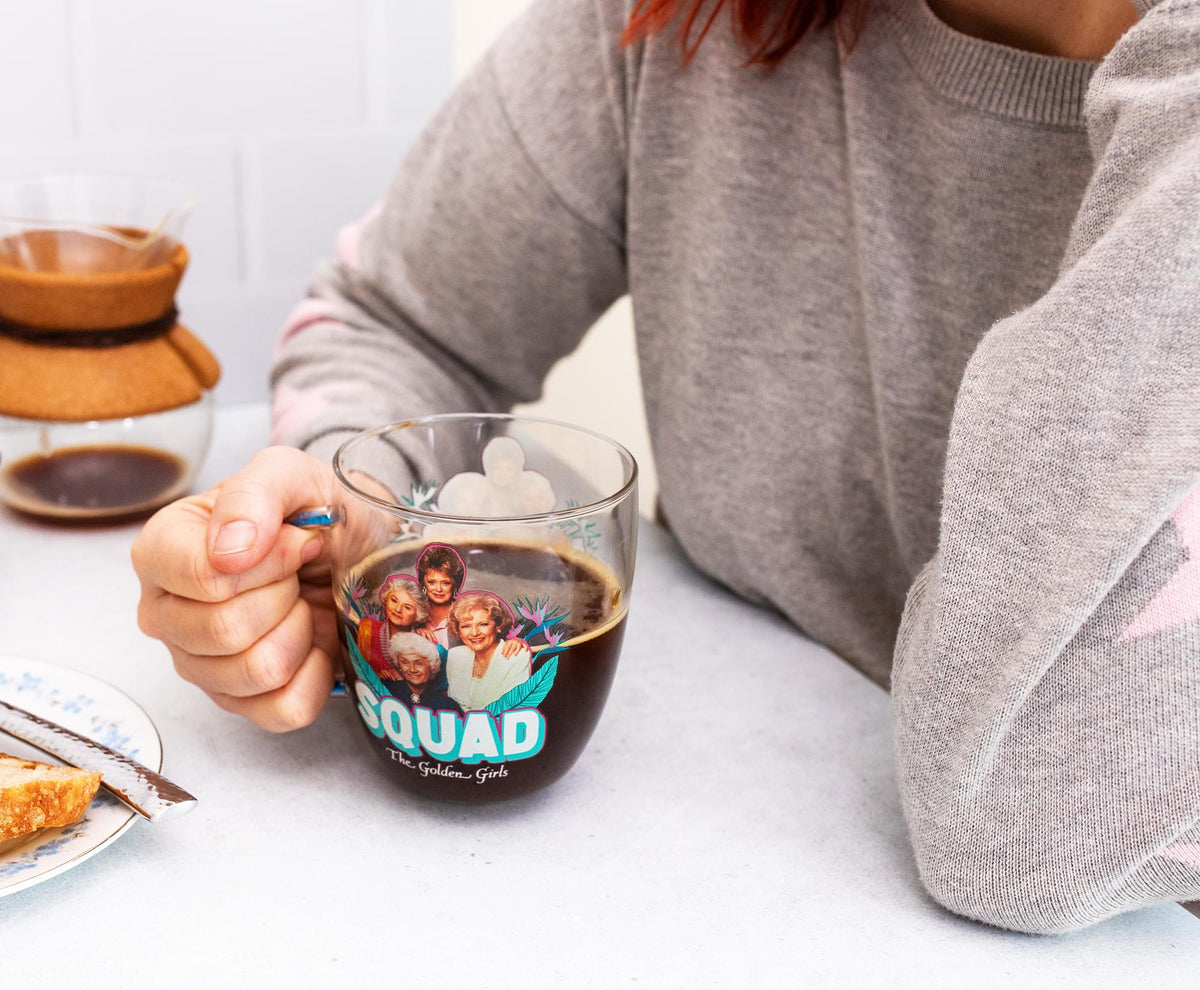 The Golden Girls "Squad" Glitter Handle Glass Mug | Holds 14 Ounces