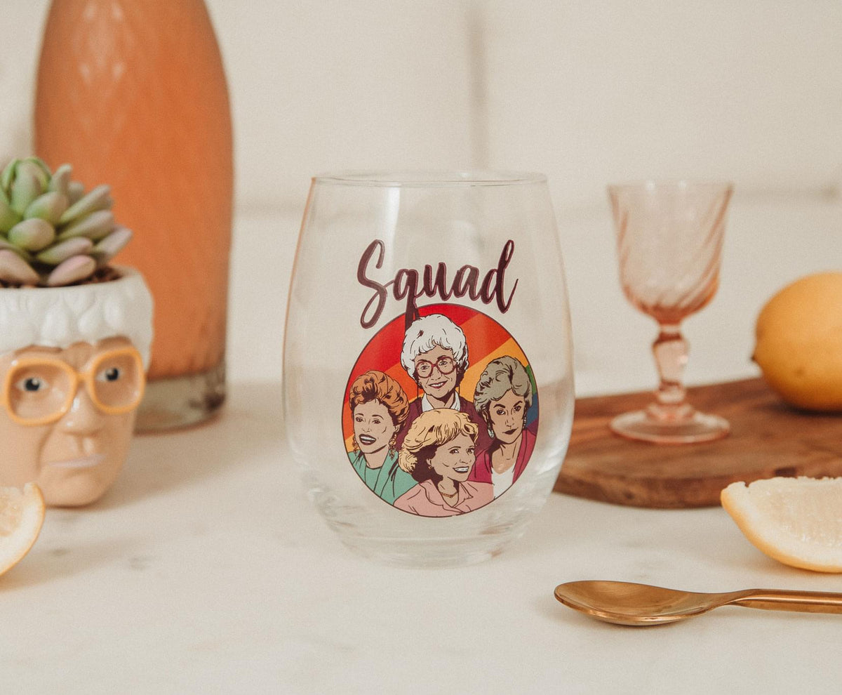 The Golden Girls Rainbow "Squad" Teardrop Stemless Wine Glass | Holds 20 Ounces