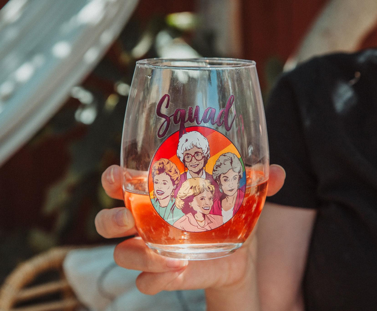 The Golden Girls Rainbow "Squad" Teardrop Stemless Wine Glass | Holds 20 Ounces