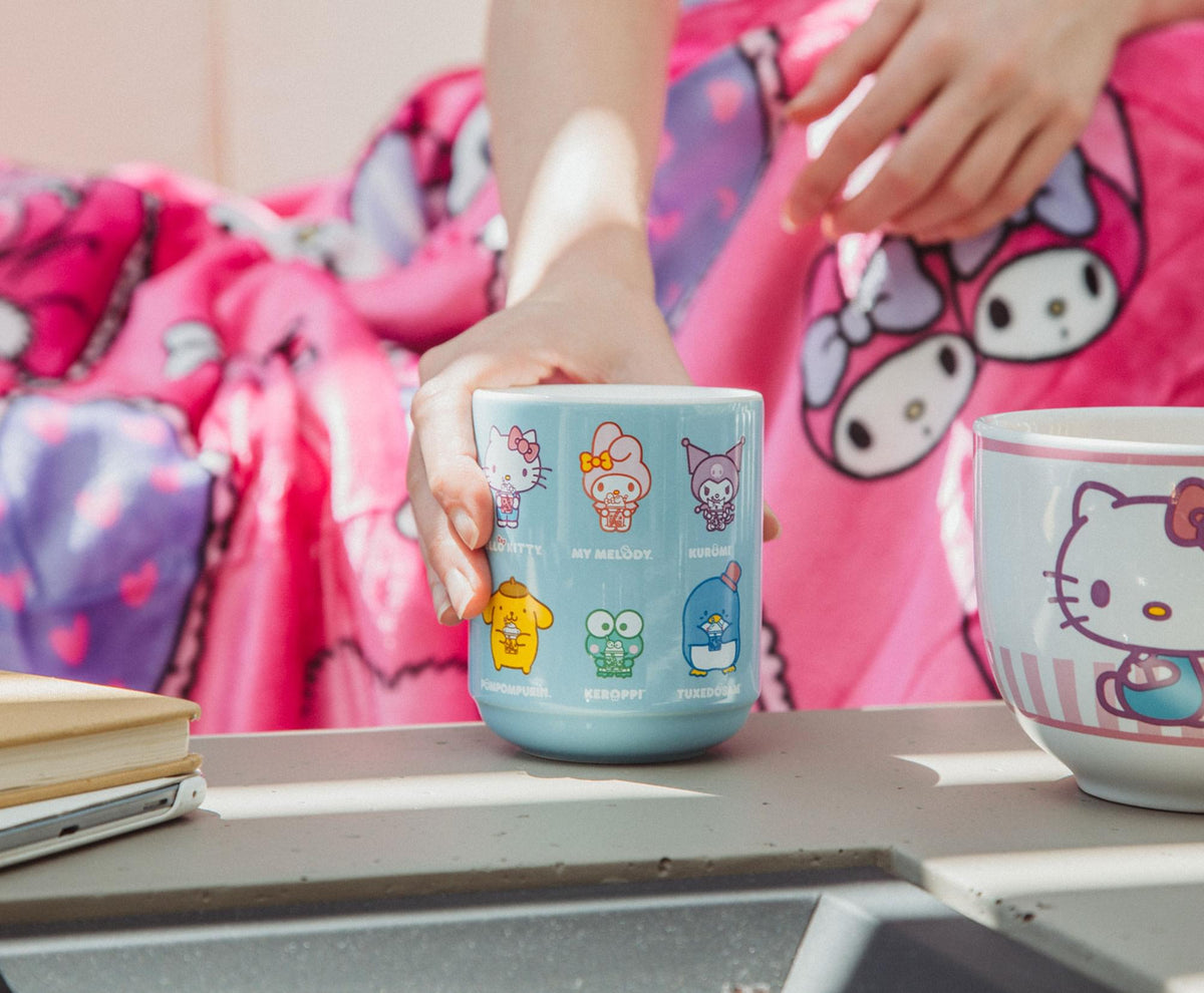 Sanrio Hello Kitty and Friends Drinking Boba Asian Ceramic Tea Cup | 9 Ounces