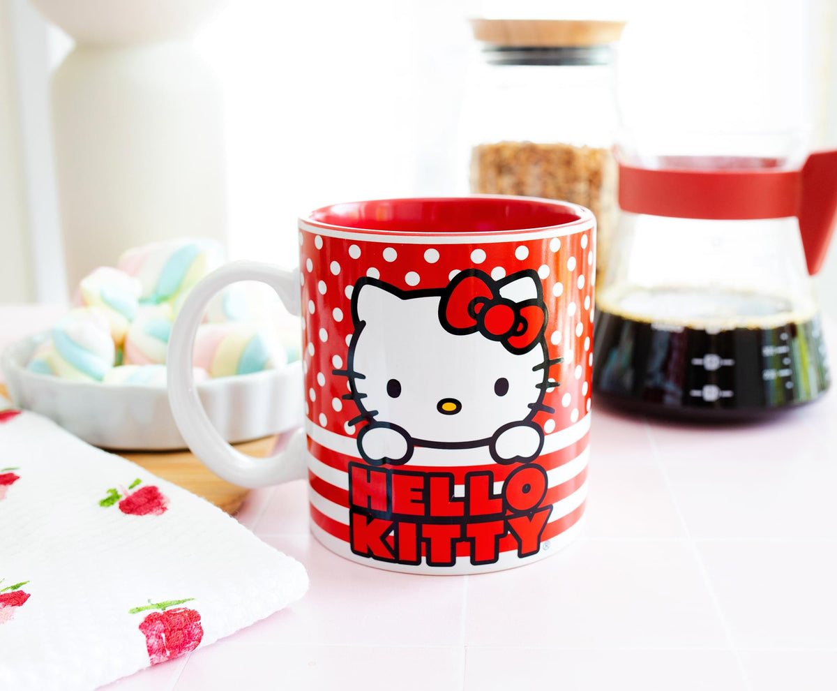 Sanrio Hello Kitty Dots And Stripes Ceramic Mug | Holds 20 Ounces