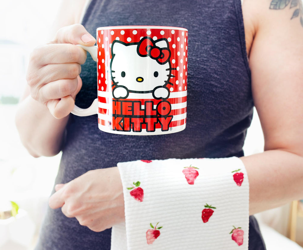 Sanrio Hello Kitty Dots And Stripes Ceramic Mug | Holds 20 Ounces