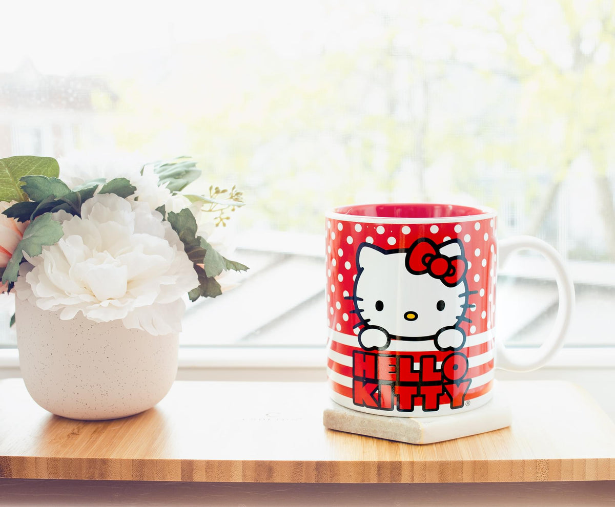 Sanrio Hello Kitty Dots And Stripes Ceramic Mug | Holds 20 Ounces