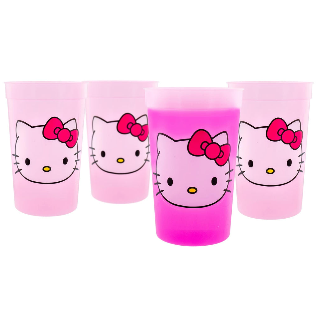 Sanrio Hello Kitty 4-Piece Color-Change Plastic Cup Set | Each Holds 15 Ounces