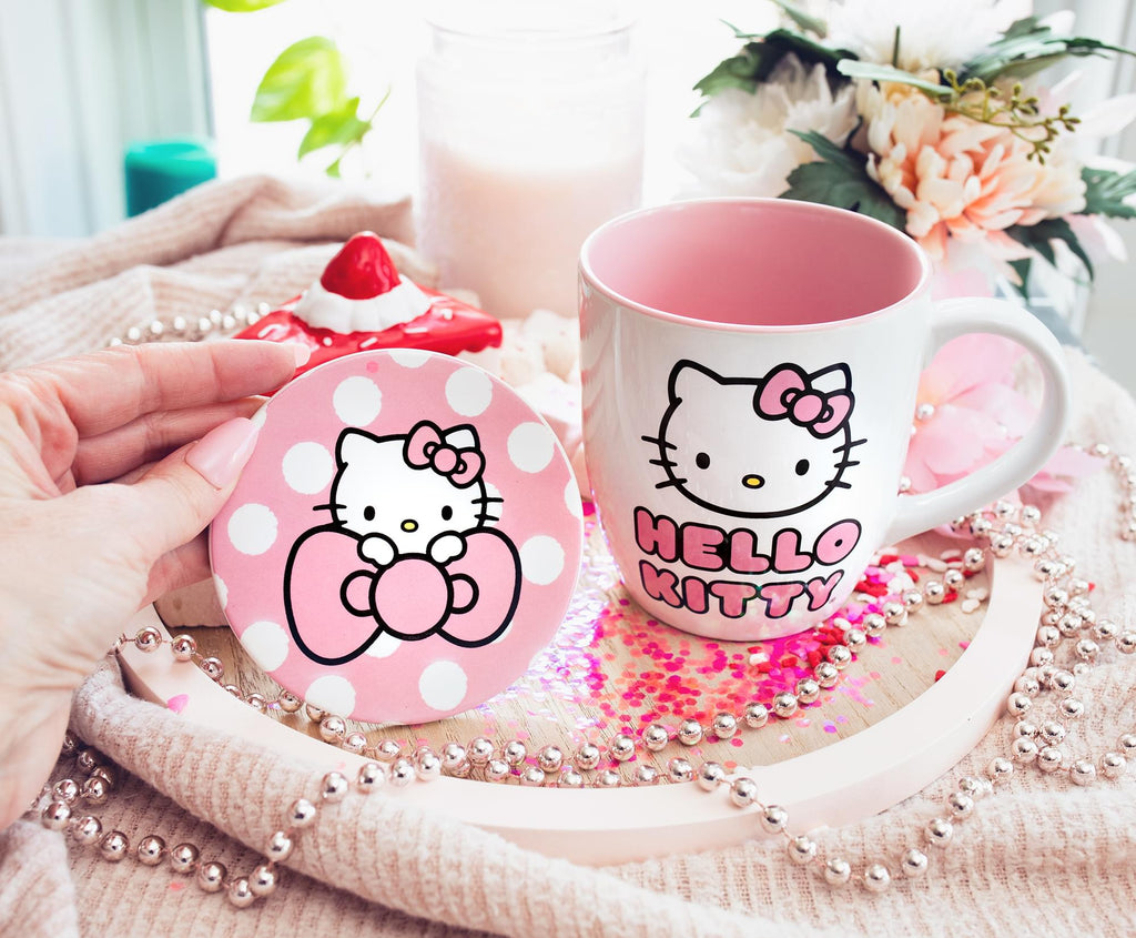 Sanrio Hello Kitty Perfect Pink 18-Ounce Ceramic Mug and Coaster Set