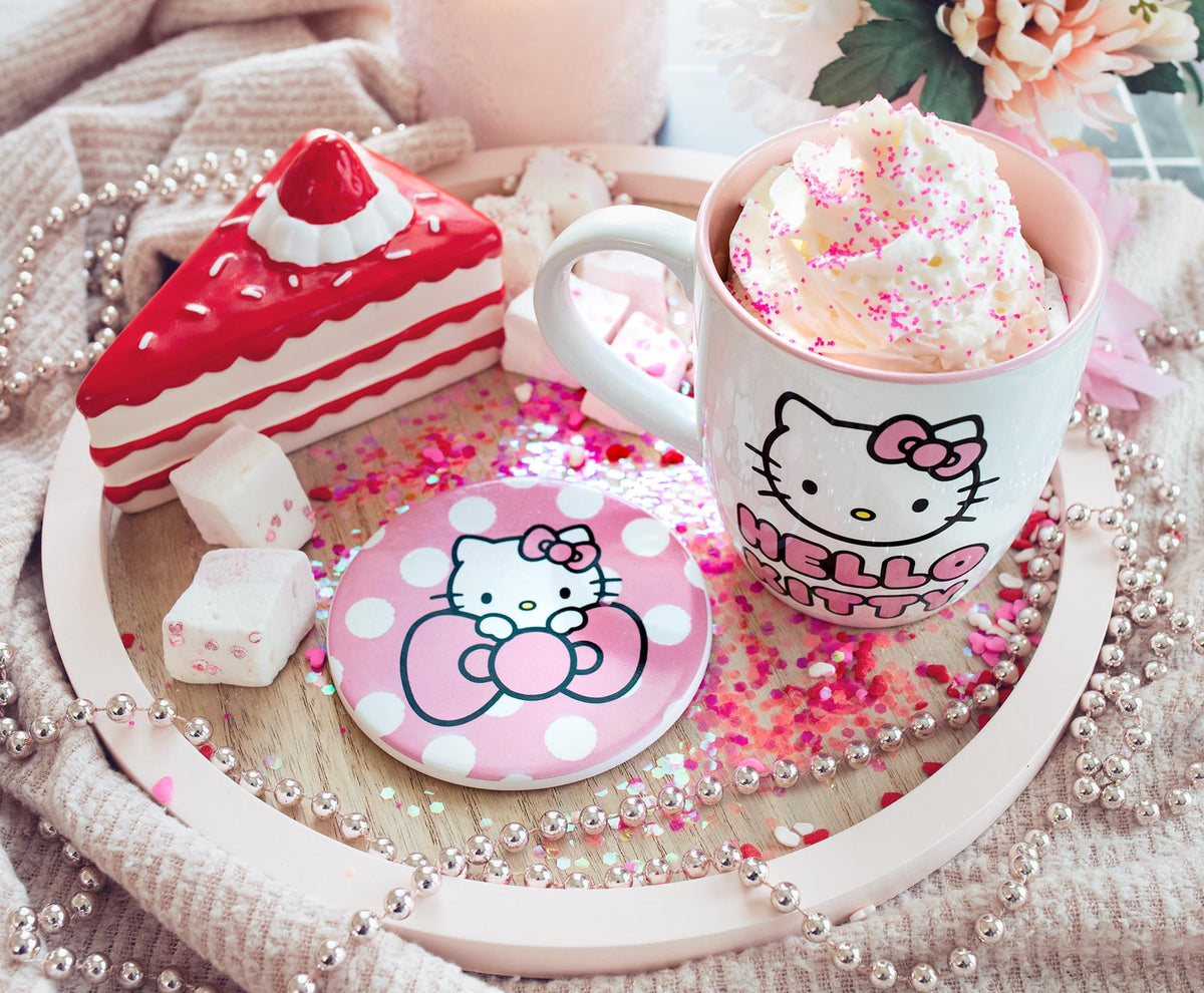 Sanrio Hello Kitty Perfect Pink 18-Ounce Ceramic Mug and Coaster Set