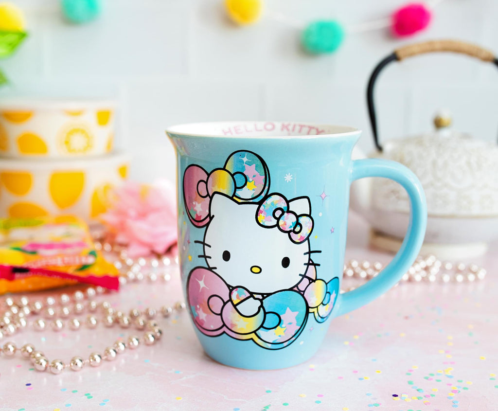 Sanrio Hello Kitty Pastel on Rainbow Wide Rim Ceramic Mug | Holds 16 Ounces