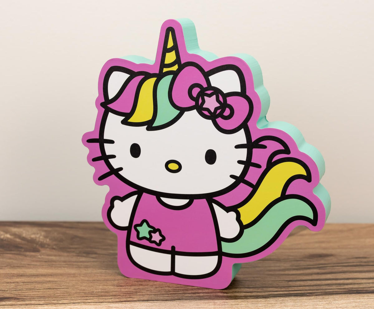 Sanrio Hello Kitty Unicorn Die-Cut Wooden Wall Art Sign | 8 x 8 Inches