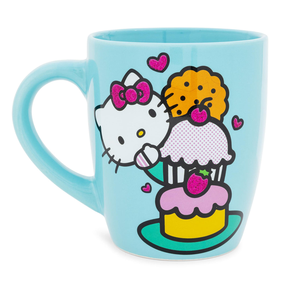 Sanrio Hello Kitty Stacked Sweets Ceramic Glitter Latte Mug | Holds 25 Ounces