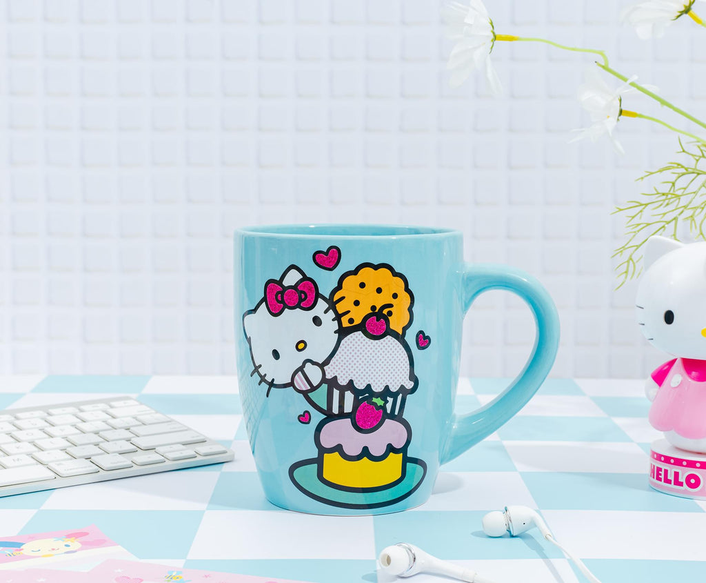 Sanrio Hello Kitty Stacked Sweets Ceramic Glitter Latte Mug | Holds 25 Ounces