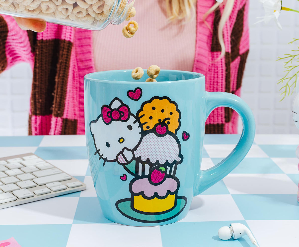 Sanrio Hello Kitty Stacked Sweets Ceramic Glitter Latte Mug | Holds 25 Ounces