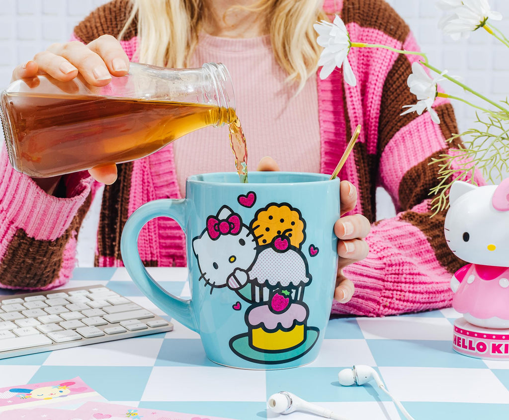 Sanrio Hello Kitty Stacked Sweets Ceramic Glitter Latte Mug | Holds 25 Ounces