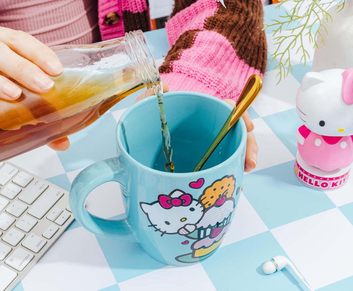 Sanrio Hello Kitty Stacked Sweets Ceramic Glitter Latte Mug | Holds 25 Ounces