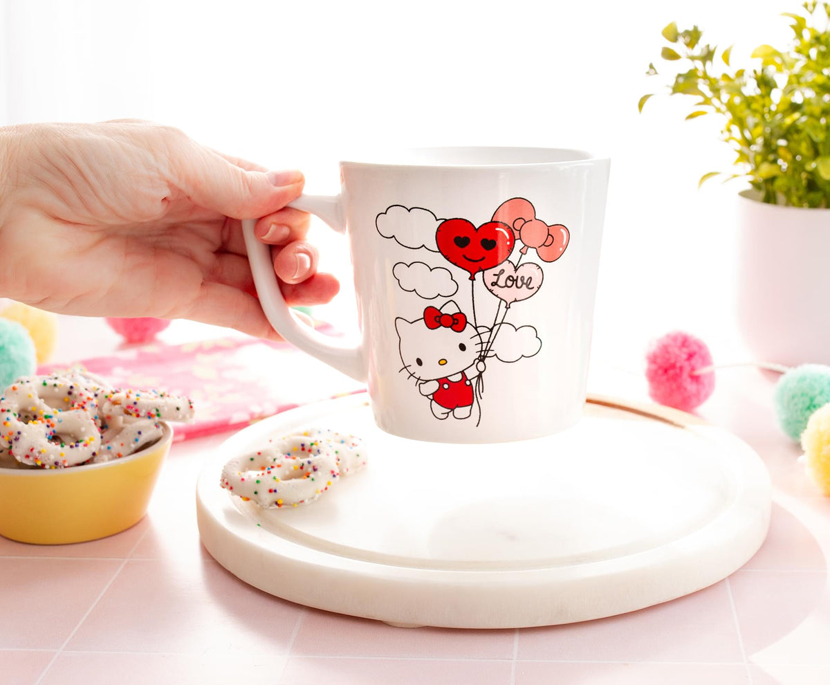 Sanrio Hello Kitty Love Balloon Wide Rim Ceramic Latte Mug | Holds 17 Ounces