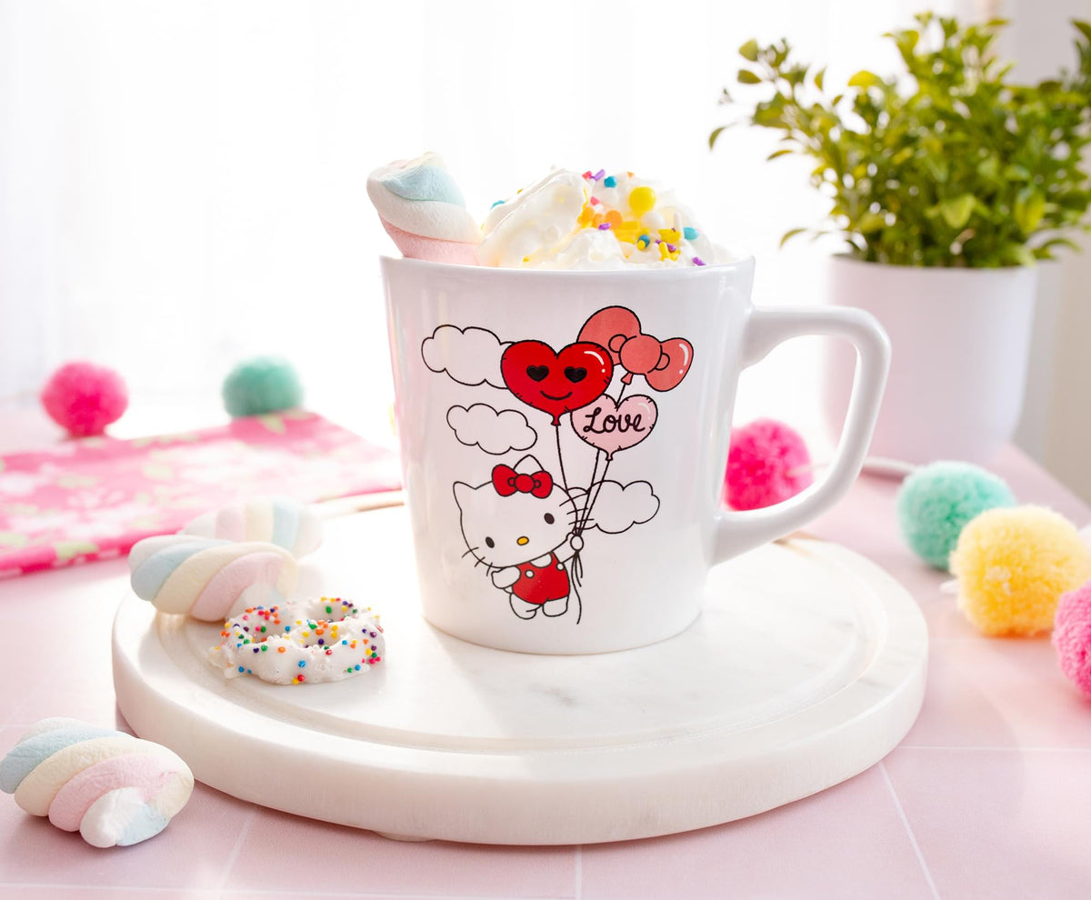 Sanrio Hello Kitty Love Balloon Wide Rim Ceramic Latte Mug | Holds 17 Ounces