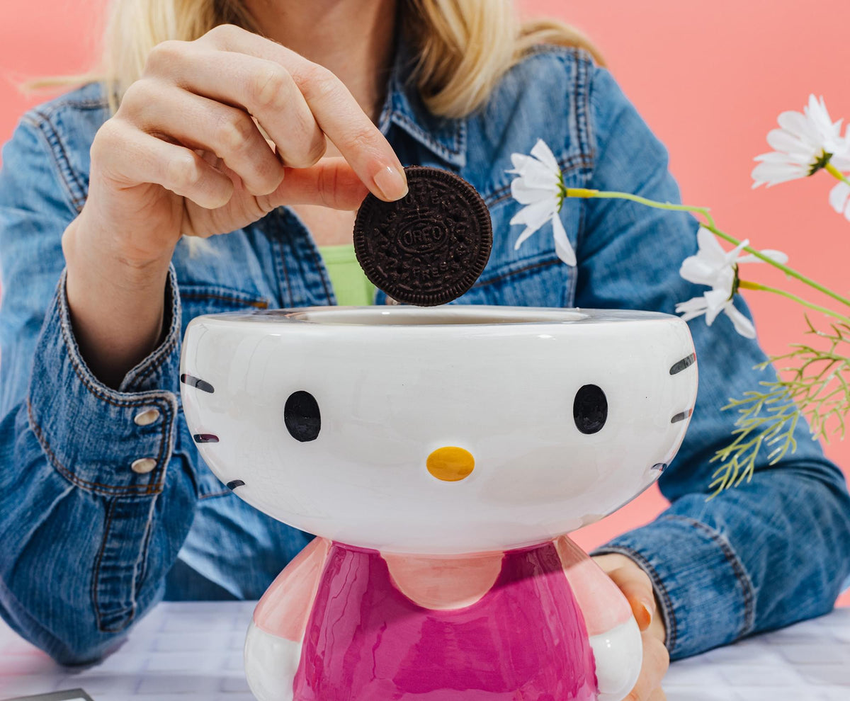Sanrio Hello Kitty Pink Outfit 10-Inch Sculpted Ceramic Snack Jar
