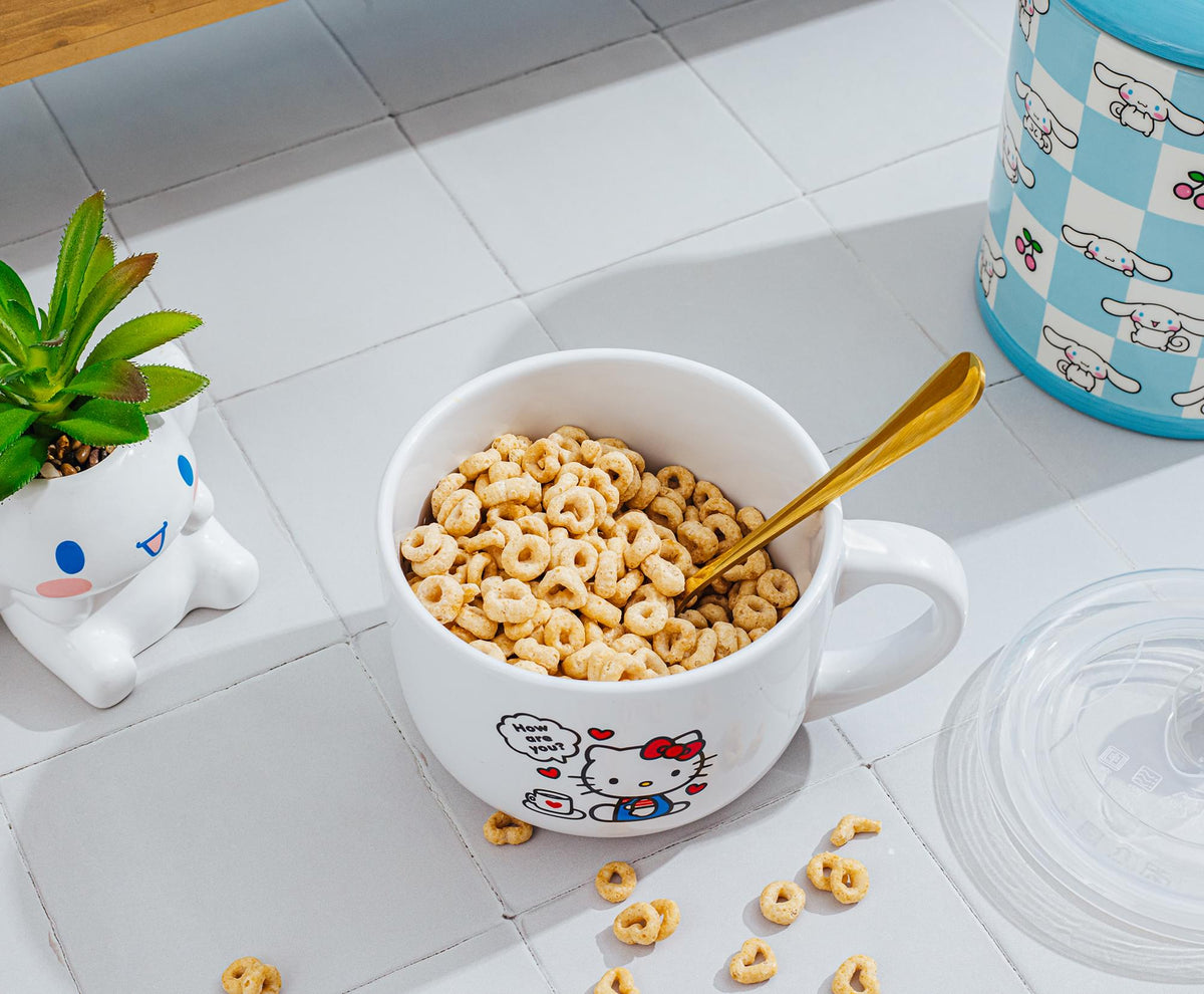 Sanrio Hello Kitty "How Are You?" Ceramic Soup Mug With Vented Lid | 24 Ounces