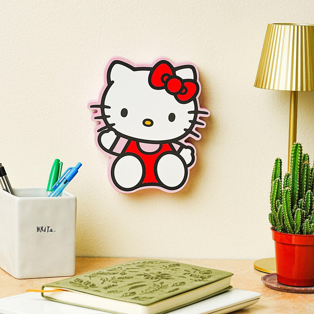 Sanrio Hello Kitty Waving Die-Cut Wooden Wall Art Sign | 8 x 7 Inches