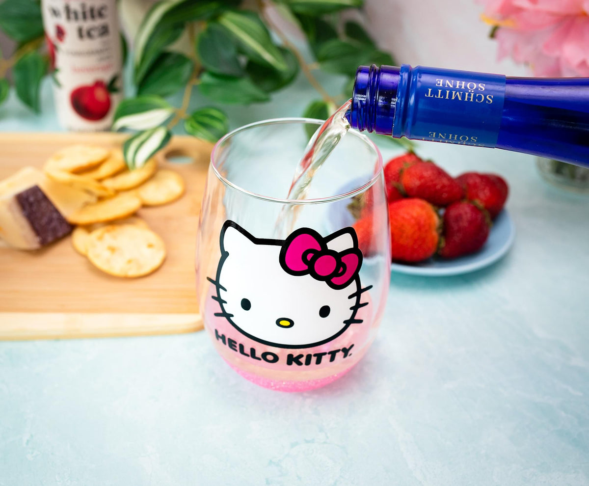 Sanrio Hello Kitty Teardrop Stemless Wine Glass | Holds 20 Ounces