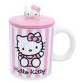 Sanrio Hello Kitty Pink Stripes Ceramic Mug With Lid | Holds 18 Ounces