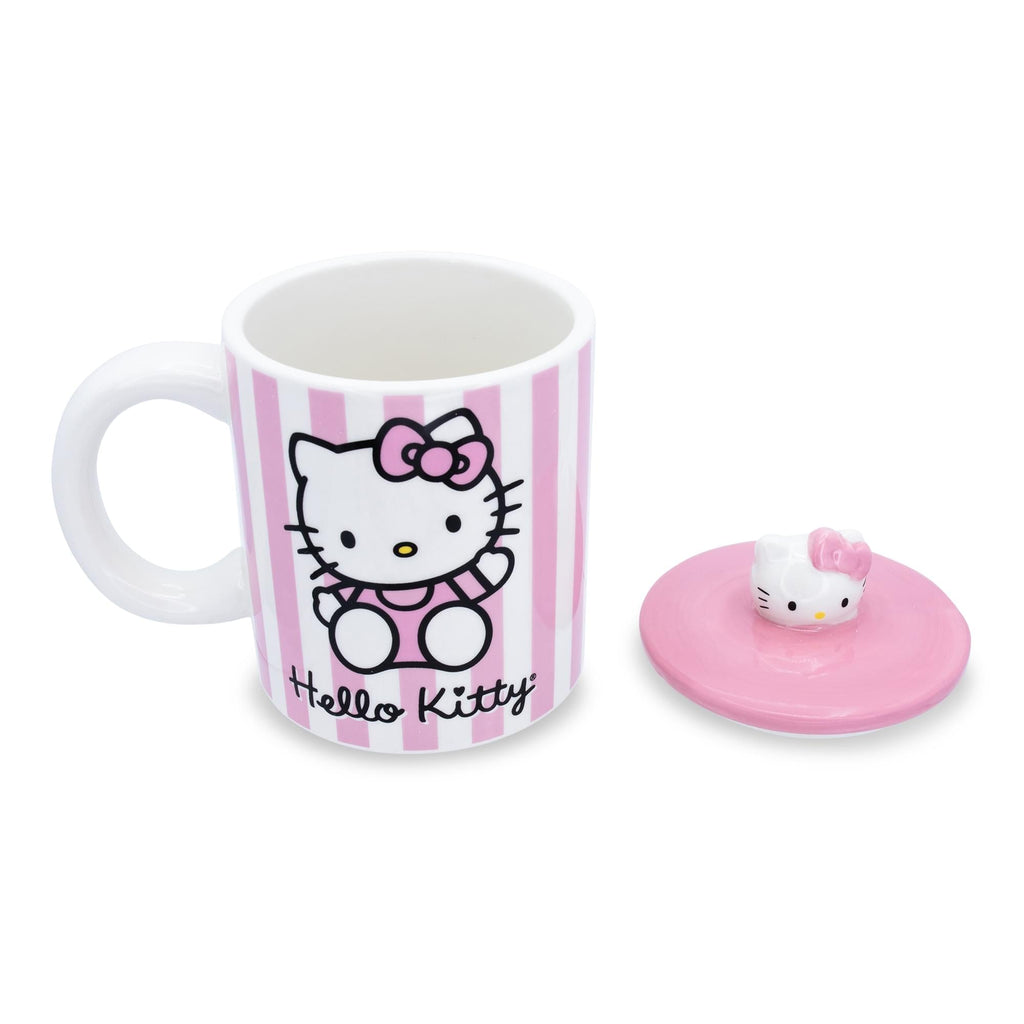Sanrio Hello Kitty Pink Stripes Ceramic Mug With Lid | Holds 18 Ounces